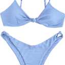 ZAFUL Women's Sexy Triangle Bikini Set Cami String Swimwear Texture High Cut Thong Swimsuit Cheeky Two Piece Bathing Suit M