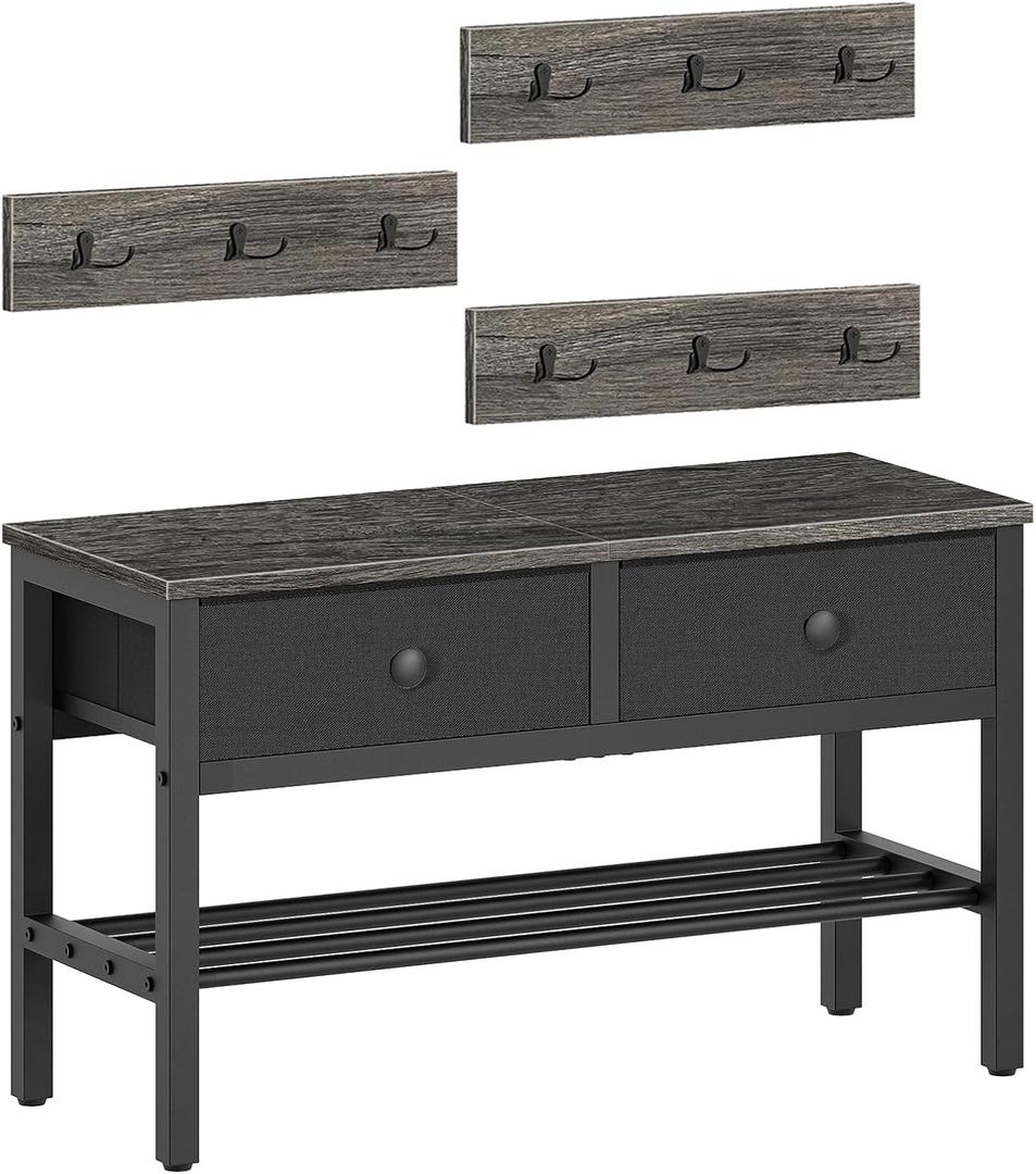Hall Tree with Bench and Shoe Storage, Entryway Bench with Coat Rack, 4-in-1 Coat Rack Shoe Bench, Multifunctional, for Front Door, Hallway, Foyer, Charcoal Grey and Black MT05BC