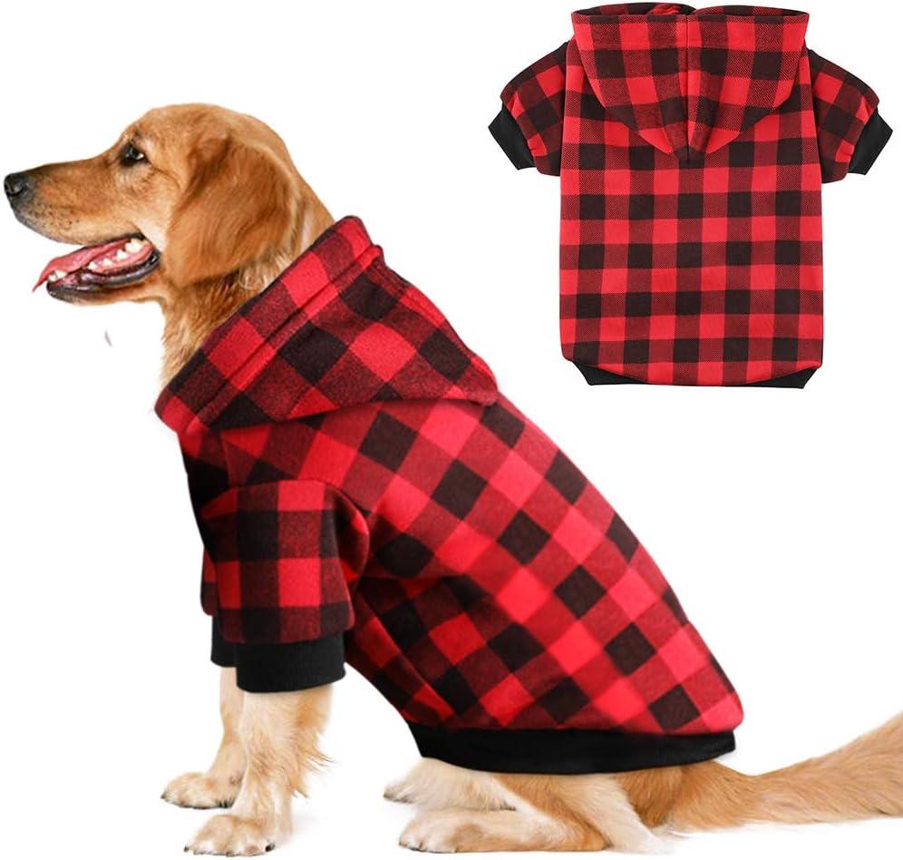 Plaid Dog Hoodie Sweatshirt Sweater for Extra Large Dogs Cat Puppy Clothes Coat Warm and Soft(M)