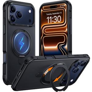 Temdan Designed for Phone 17 Pro Max Case,[with 360Rotatable Invisible Magnetic O-Ring Stand][Military Grade Shockproof][Compatible with MagSafe] Anti-Slip Translucent Matte Phone Case 6.9" 2025 (Black)