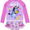 Bluey Swimsuit, Girls Bathing Suit with Frills, Long Sleeve Swimming Suit for Girls, Pink 8