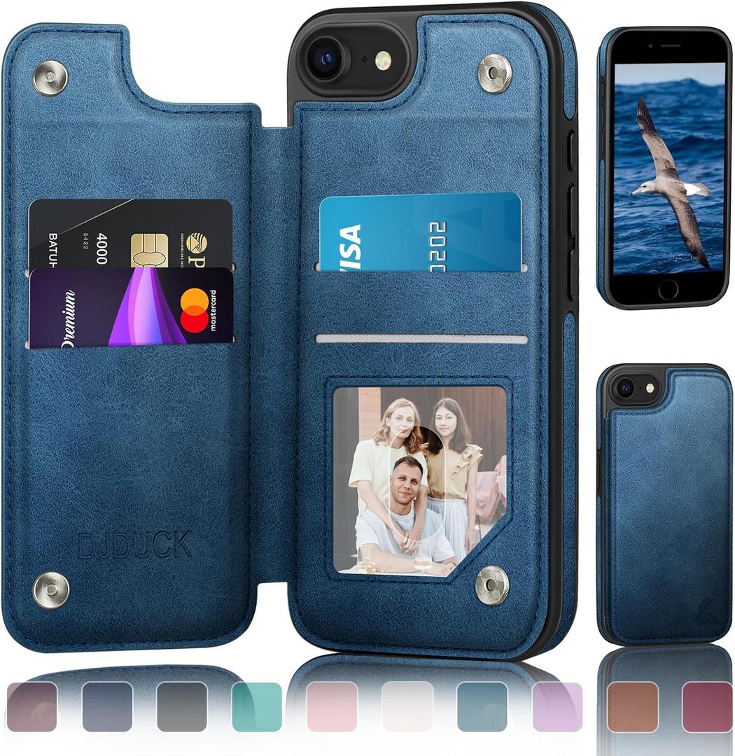 Designed for iPhone 7/8/SE2020/SE2022 Case Wallet with Card Holder, [Magnetic Clasp Cover] [RFID Blocking Leather Protection] Shockproof Women Men Cases 4.7 Inch for Apple 7/8/SE2 Bright Blue