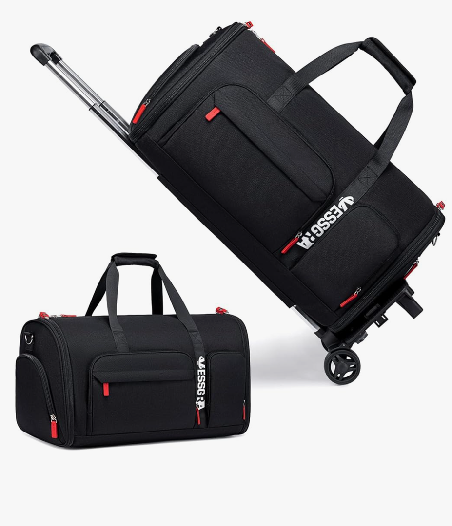 Rolling Garment Bags for Travel, Garment Bag with Wheels, Convertible Garment Duffel bag, Carry On Garment Bag with Shoe Compartment, Rolling Duffel Bag with Detachable Trolley System-Blue