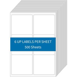 [500 Sheets 3000 Labels] Shipping Labels 3 1/3"x4" Printable White 6 up Labels for Laser/Inkjet Printers, Mailing FBA Address Label Sticker Paper - Permanent Adhesive Label Blank