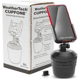 WeatherTech CupFone  Adjustable, Universal Cup Holder Phone Mount Accessory for Car  Compatible with iPhone & Other Smartphones  Open Access Design for Cell Phone Charging - Black Plastic Knobs