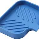 MicoYang Silicone Bathroom Soap Dishes with Drain Spout-Bathroom and Kitchen Sink Organizer,Sponge Holder,Dish Soap Tray,Perfect for Dispenser,Scrubber,Bottle,Cup on Counter Lichen Blue 4.9"x3.2"