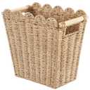 Scalloped Wicker Trash Can, 3.5 Gallons Small Bathroom Wastebasket, Rattan Paper Rope Waste Basket for Bedroom, Toilet, Narrow Garbage Can for Farmhouse Warming Home Kitchen(Nature)