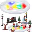 Thyle Christmas Village Sets Ice Skating Pond with LED Lights Christmas Miniature Figurines Accessories for Home Decorations Indoor Holiday