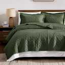 WDCOZY 100% Cotton Quilt King Size Bedspread, Pre-Washed 3-Piece Lightweight Soft Coverlet Set with 2 Pillow Shams, Farmhouse Design All Season Bedding Set, Olive Green