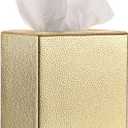 Sumnacon Tissue Box Cover Square Tissue Box Stylish PU Tissue Box Holder with Magnetic Bottom, Leather Cube Tissue Cover for Living Room Bathroom Bedroom Table Desk Home Office Car, Gold
