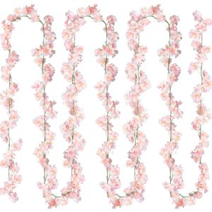 Sggvecsy Cherry Blossom Garland Artificial Cherry Flower Vines 4 Pack Hanging Silk Flowers Garland for Home Wedding Garden Party Arch Office Decor (Pink)