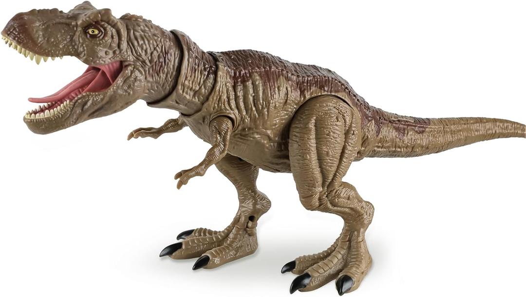 Tyrannosaurus Rex Action Figure Dinosaur Toy for Kids 3-5 & 6-8 with Continuous Spray and Vibration - Roaring & Light-Up Dino Toy with Movable Jaws and Limbs, Christmas, Birthday Gift for Kids (Brown)