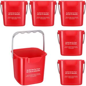 Roshtia 6 Pcs 3 Quart Cleaning Bucket Small Sanitizing Square Bucket Detergent Pail for Home Commercial Restaurant Kitchen Office School (Red)