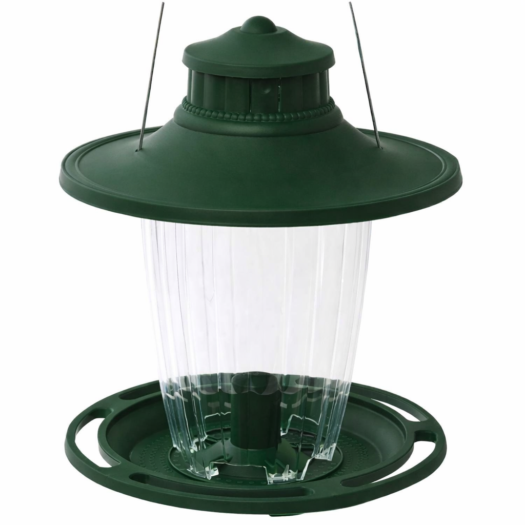 More Birds Large Lantern Bird Feeder, Wild Bird Feeder, 5 Feeding Ports, 3.8-Pound Seed Capacity, Green