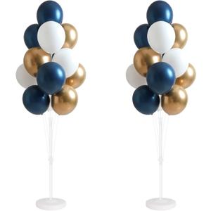 Balloon Column Kit for Floor- Set of 2,Balloon Columns with Stand, Base and Pole,Balloon Tower Backdrop Decoration for Wedding, Baby Shower, Birthday Party, or Bachelorette Parties (BLUE GOLD), 62 Inch