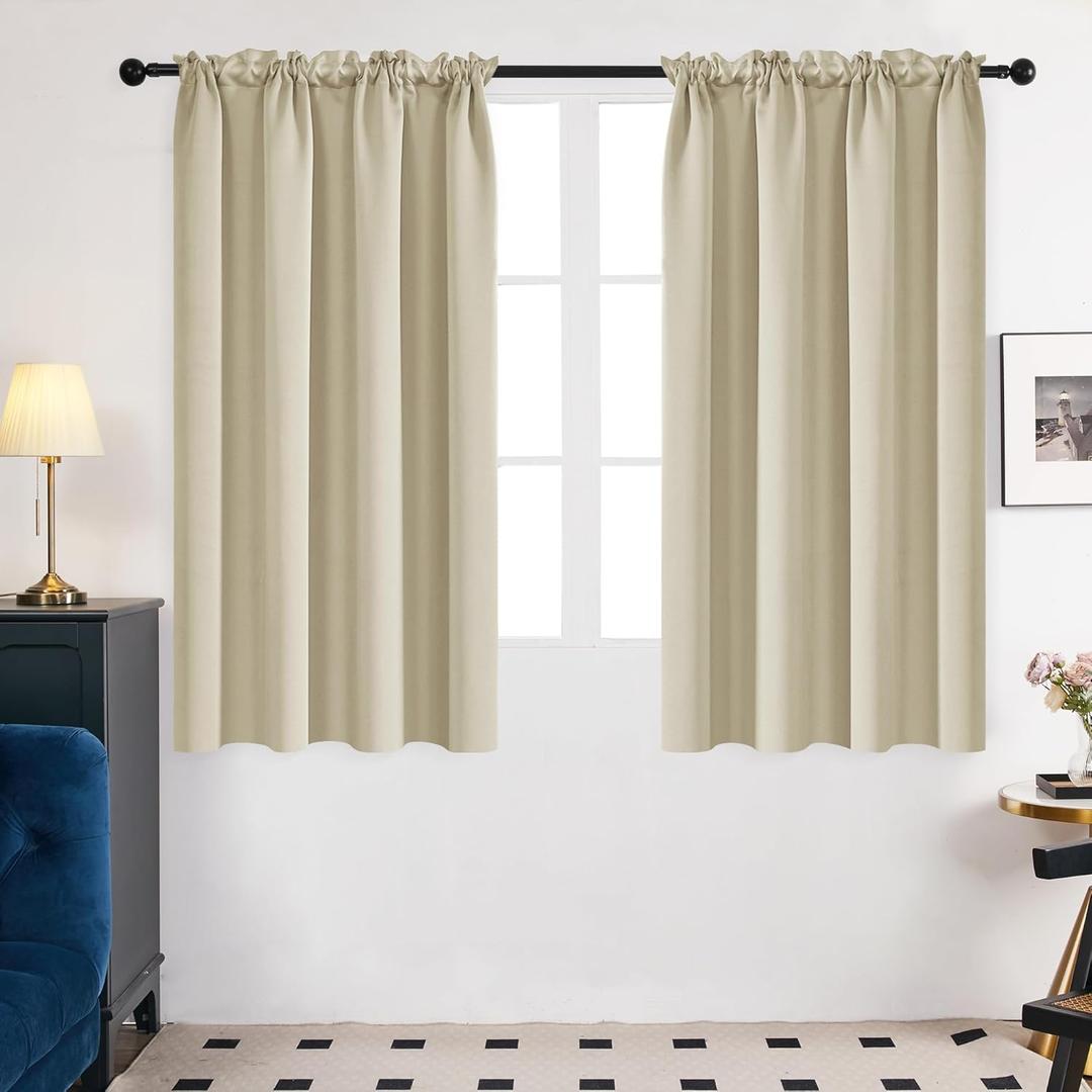 Deconovo Blackout Curtains Panels for Bedroom - Thermal Insulated Rod Pocket Room Darkening Drapes, Noise-Reducing Curtains, 42W x 54L Inch, Beige, 2 Panels