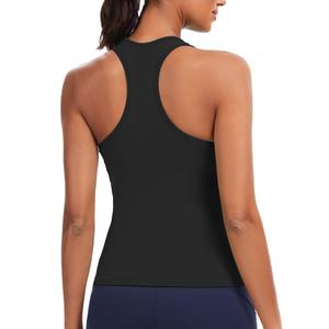 Ecogoose Sports Bra Tank Tops for Women with Built-in Bra, Wide Strap Racerback Workout Crop Tops, Running Gym Yoga Athletic Shirts Black