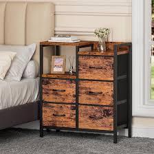 Furnulem 5 Drawer Rustic Brown Dressers for Bedroom 2 Tier Shelf Storage Small Fabric Dresser for Closet Sturdy Metal Frame Modern Style Storage Cabinets Organization Units for Hallway Rooms