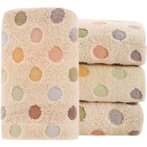 Pidada Hand Towels Set of 4 Colorful Polka Dot Pattern 100% Cotton Soft Absorbent Decorative Towel for Bathroom (Brown) (13.4 x 30)