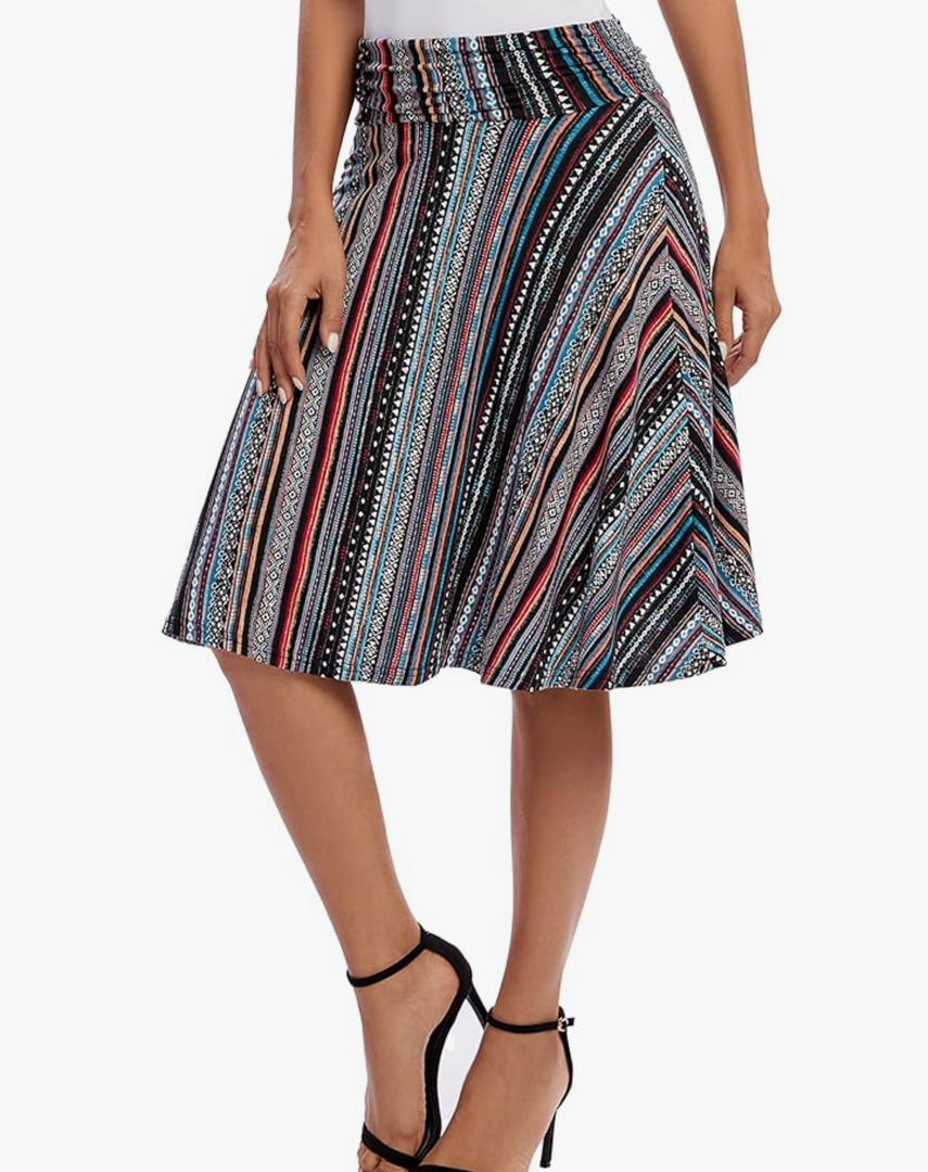 Urban CoCo Women's Ruched High Waist Knee Length Jersey A-Line Stretchy Flared Casual Skirt, L