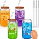 Zubebe 4 Pack 16 oz Teacher Appreciation Gifts Thank You Teacher Gift 2026 Graduation Gifts for Women Men Glass Coffee Cups Tumbler with Bamboo Lids, Glass Straw and Cleaning Brush(Classic)