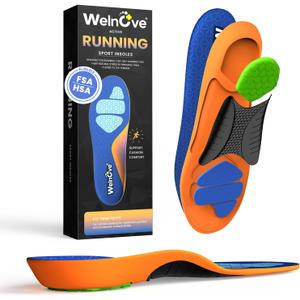 Welnove Running Insoles for Men & Women: Sports Insoles with Enhanced Shock Absorption for Basketball, Pickleball - Lightweight Design Boosts Performance for Athletes - Insoles for Standing All Day, Blue (XL: Men's 10-13 | Women's 12-14)