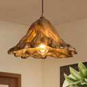 Pendant Lights Kitchen Island, 14.2in Brown Retro Ruffled Pendant Light Hanging Lamp Kitchen Island Farmhouse Vintage Light for Dining Room Bedroom Hallway Restaurant Foyer