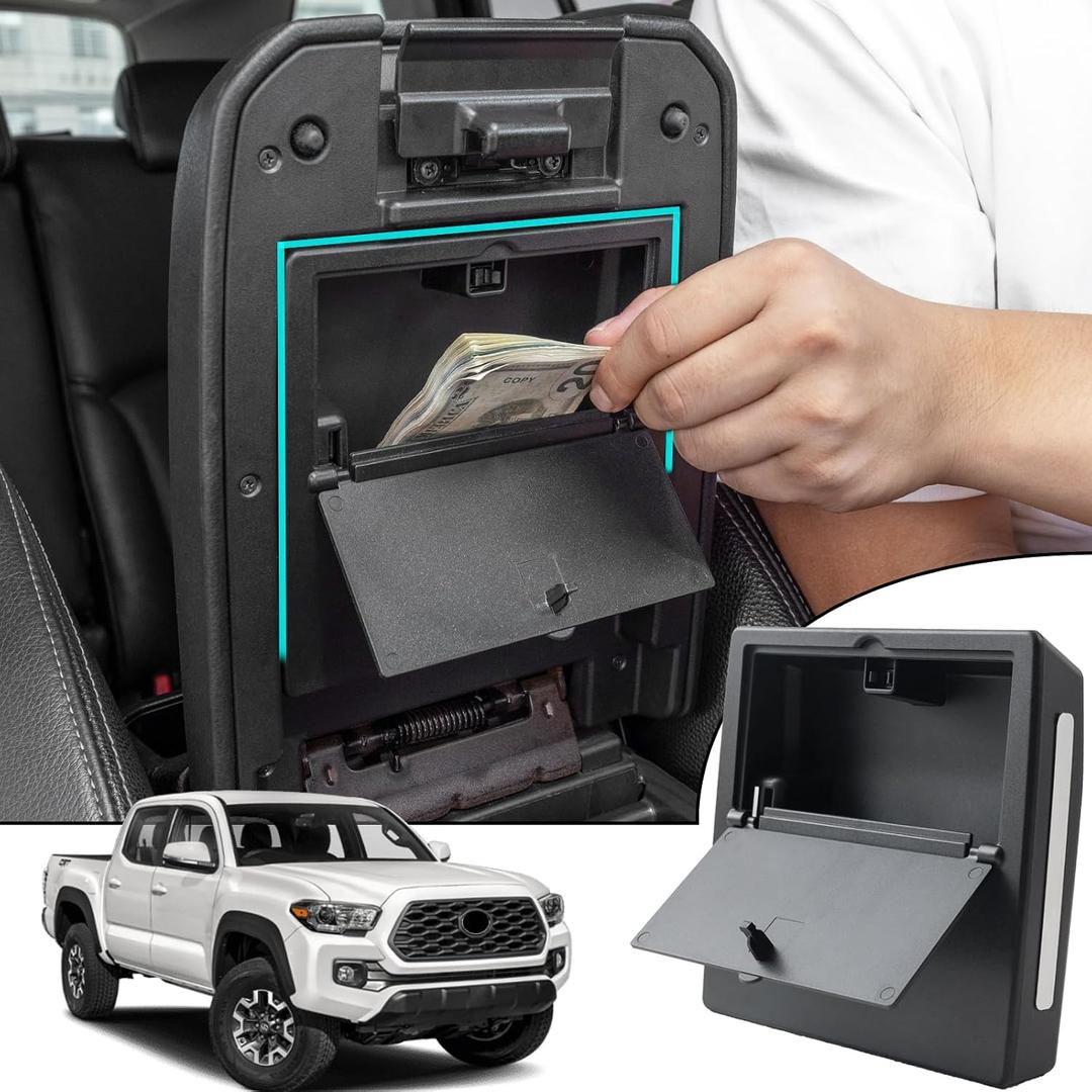 One-Touch Hidden Storage Box for 2016-2023 Toyota Tacoma Accessories | Center Console Organizer Armrest Secret Compartment