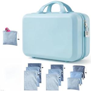 Dansydaisy Adult Game Toy Storage Organizer Case and 9 Pcs Toy Storage Bags, Reusable Organizer Case Lock Box for Women and Men, 3 Sized Bag for Home(Medium,Regular Style,Sky Blue Color)