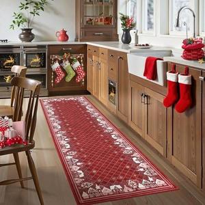GarveeHome 2x8 Runner Rug for Holiday Washable Kitchen Runner Rugs Non Slip Xmas Entry Throw Carpet Christmas Bordered Hallway Area Rug Checkered Runner Mat for Nursery Bedroom Living Room, Red