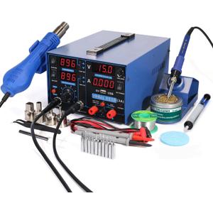 YIHUA 853D USB 3A-Three Tools- Soldering Station, Hot Air Rework Station and Power Supply 0~3A, 0-15V with output and test modes. Also C/F display, Digital Cal, Sleep Function
