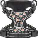 Timos Dog Harness, NO Need Go Over Dogs Head 3 Snap Buckles with 2 Leash Clips, Adjustable Soft Padded No-Pull Dog Harness, Reflective No-Choke Pet Oxford Vest for Small Medium Large Dogs (Large (Pack of 1), Normal-Black Rose)