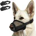 2 Pack Dog Muzzle for Large Dogs, Soft Mesh Breathable Muzzles to Prevent Biting Chewing Grooming, Adjustable Muzzle for Vet Visits Training Walking, Escape-Proof Dog Mouth Cover, Black, L