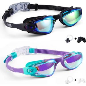 Aegend Swim Goggles Pack of 2 Swimming Goggles for Kids, Boys and Girls Age 3-14 (Aqua & Cyan-purple Aqua)
