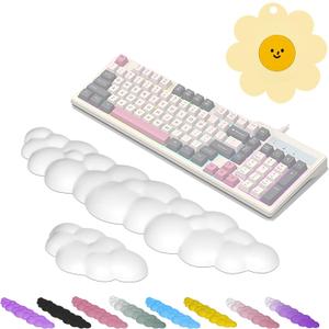 Keyboard Wrist Rest Pad, Ergonomic Design Effective Wrist Pain Relief Arm Rest Desk, Cute Cloud Decoration Gift for Office, Study, Computer Game Table Mouse Accessories (White Set)
