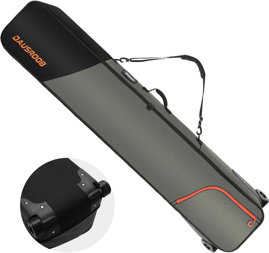 Snowboard Bag with Wheels, Fully Padded Ski Bag for Air Travel 1680D Waterproof Fabric, Rolling Ski Travel Bag for Flying, Durable, Large Capacity for Skis, Boots and Helmets (164CM-Grey)