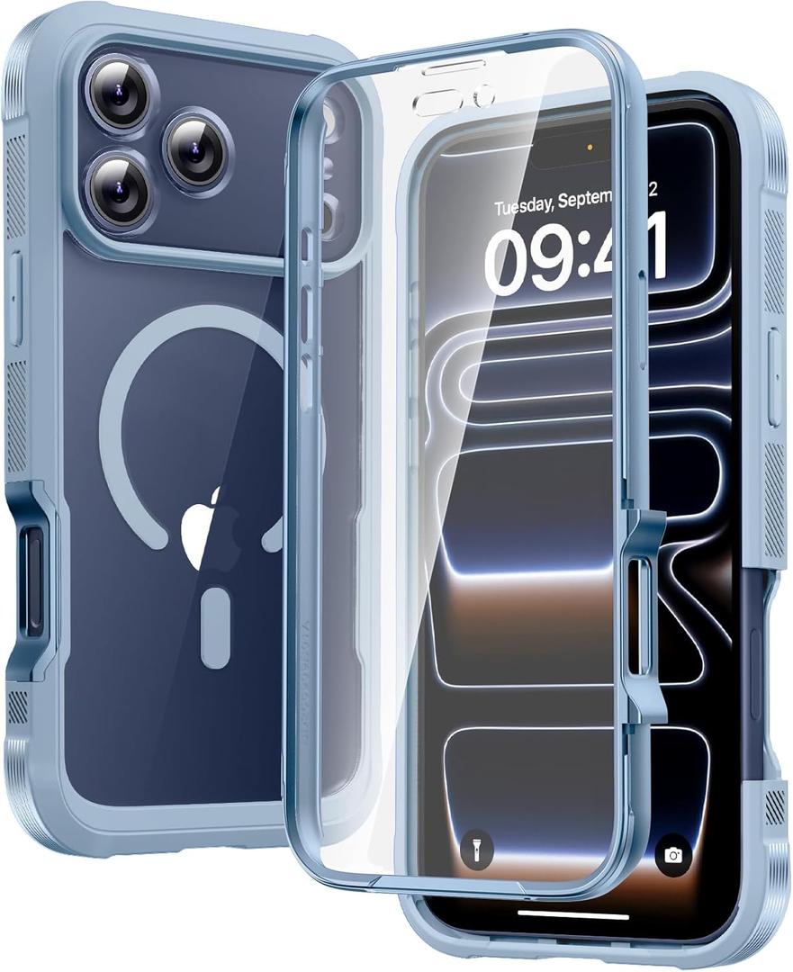 Diaclara Magnetic Designed for iPhone 17 Pro Case 6.3 Inch Full Body Bumper,[Compatible with MagSafe] Military Drop Proof Cover with Built-in Touch Sensitive Anti-Scratch Screen Protector, Blue