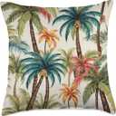 Retro Vintage Coconut Palm Tree Tropical Pattern Throw Pillow (18x18)