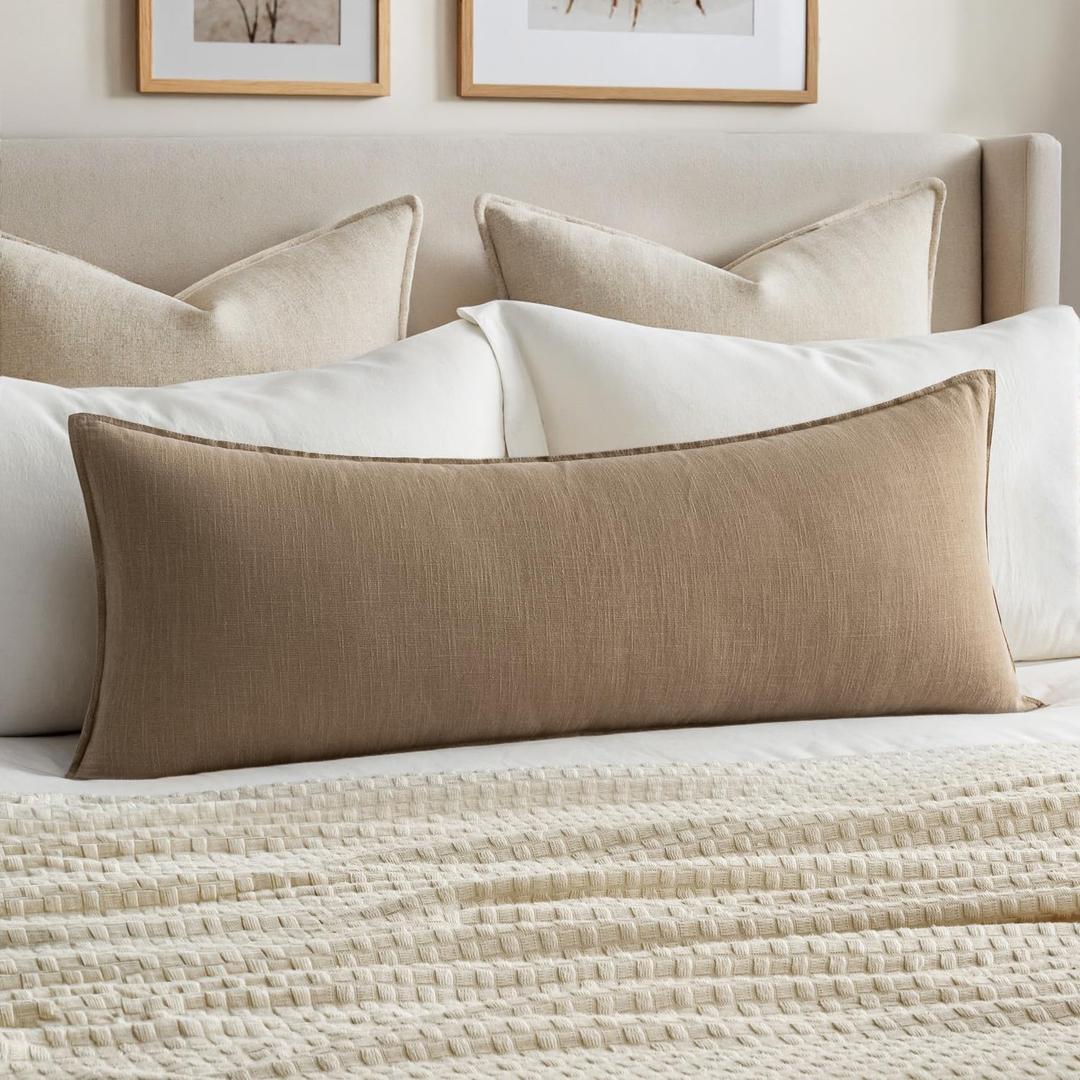 MIULEE Decorative Long Lumbar Throw Pillow Cover for Bed 14x36 Khaki Boho Farmhouse Neutral Couch Pillowcase Pack of 1 Accent Modern Sofa Cushion Livingroom Home Decor (Covers Only)