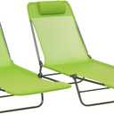 Outsunny 2 Piece Folding Chaise Lounge Chairs, Pool Sun Tanning Chairs with Reclining Back, Breathable Mesh Seat, Headrest for Beach, Yard, Patio, Green