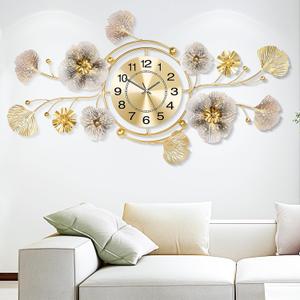 Wall Clock, Clocks for Living Room, Silent Wall Clock Decorative, 3D Retro Metal Ginkgo Leaf Design, for Office Bedroom Kitchen Clock(33''x18'')