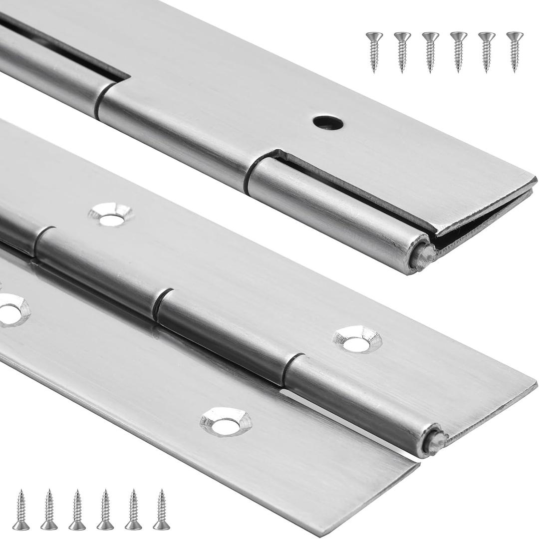 2 x 2Pack Piano Hinge 24 Inch x 2 Inch Wide Continuous Hinges 0.047'' Thick for Heavy Duty Cabinet, Door, Toolbox, Woodworking, Furniture, Silver