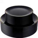 Bestluck 100PCS Black Plastic Plates with Gold Rim, Black Gold Disposable Plates for Party, Graduation and Wedding, Include 50 Dinner Plates, 50 Dessert Plates for 50 Guests