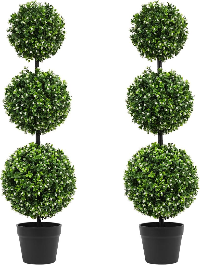 3FT Artificial Boxwood Topiary Tree in Pot,2 Pack Faux Topiary Trees for Front Door Porch Home Living Room Garden,Fake Outdoor Plant Boxwood Ball for Indoor&Outdoor