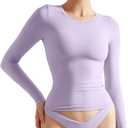 SUUKSESS Women Double Lined Fitted Basic T Shirts Crew Neck Long Sleeve Crop Top (X-Small, Lilac)