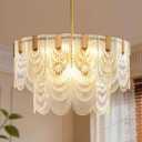 9-Light Glass Chandelier with lampshade, 24 Inch Gold Modern 2-Tier Ceiling Light for Dining Room Foyer Living Room Bedroom, Adjustable Hanging Rod, Vintage Luxury Lighting Fixture. E12 Base, 23.6inch