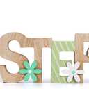 Easter Decorations Wooden Sign for Home, Farmhouse Rustic Easter Table Decor Cute Bunny with Balloon for Tiered Tray Tabletop Happy Spring Indoor Outdoor Party Decoration (Light Green)