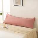 Bean Paste Pink Body Pillow Cover 20x54, Cute Pom Poms Fringe Design Boho Chic Decor Body Pillow Case with Pocket Closure