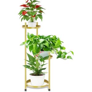 3 Tier Plant Stand Indoor Tall, Black Corner Tiered Round Plant Stand for Indoor Multiple Plants, Metal Flower Pot Stands Outdoor Holders Plant Shelf Display Rack for Balcony Living Room (3 Tier-Golden)
