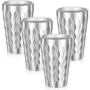4 Pack Stainless Steel Double Wall Cups, 16 oz Insulated Tumbler, Unbreakable Stackable Water Tumblers Insulated Metal Cup Premium Drinking Glasses for Travel Camping Home Outdoor